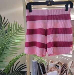 NWOT Pink Lily Boutique Striped Pink and Red Knit Shorts - Size Medium